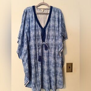Cabana Life Blue Medallion Print Tassel Tunic Cover-Up | UPF | Size XL